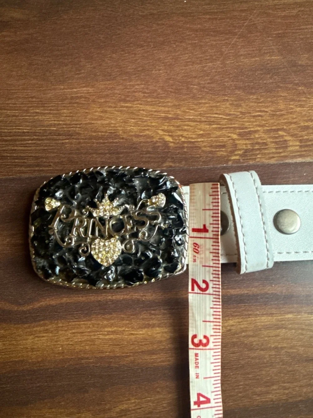 Cute White Belt with Rhinestone Princess Buckle Size 34